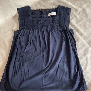 Banana Republic Navy Blue Square Neck Peasant Embroidered Sleeveless Top Shirt